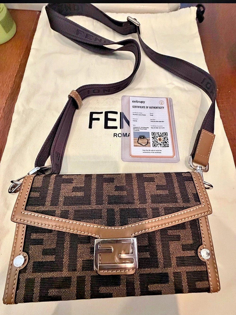 Fendi Jacquard FF 1974 Baguette Soft Trunk Phone Pouch Crossbody FF Jacquard